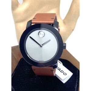 Movado Men's Watch 3600442 Bold Swiss Quartz Gray Dial 42mm Brown Leather Strap